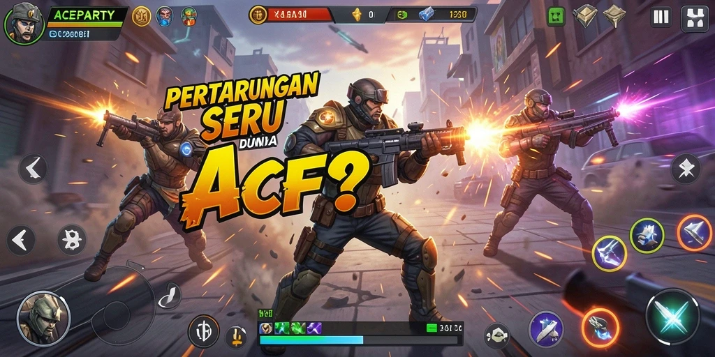 Gameplay ACEPARTY yang mendebarkan di arena pertarungan.