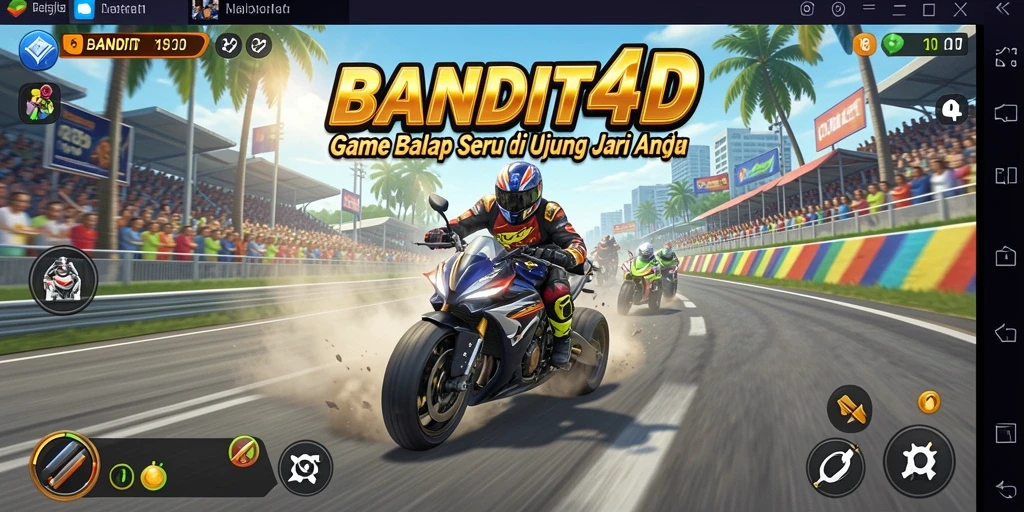Tampilan utama gameplay BANDIT4D dengan mobil balap di lintasan.
