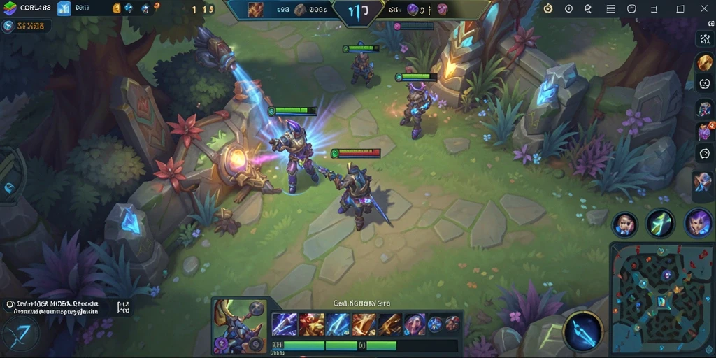 Tangkapan layar gameplay CORLA188 menunjukkan pertarungan MOBA yang intens.