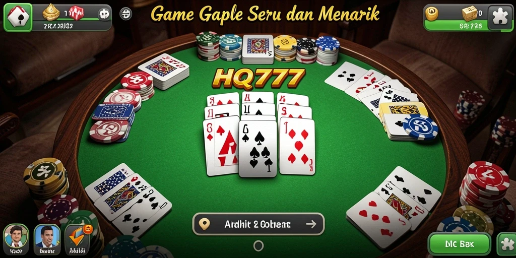 Tampilan gameplay HQ777 yang menarik dengan suasana Gaple yang kental.