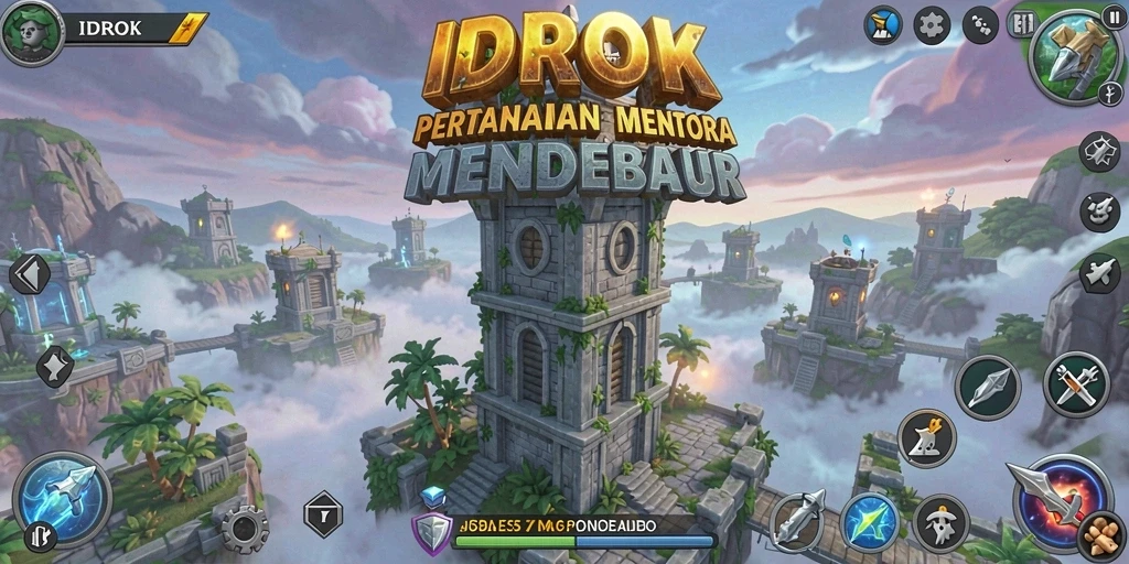Tampilan gameplay memukau dengan menara dan musuh beragam.
