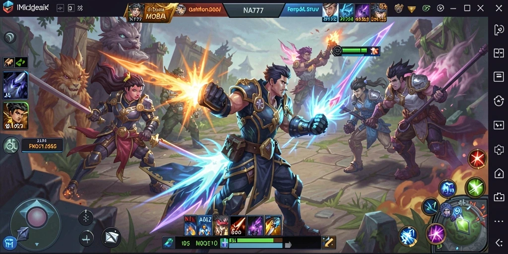 Screenshot NA777 menampilkan momen pertempuran epik dalam arena MOBA.