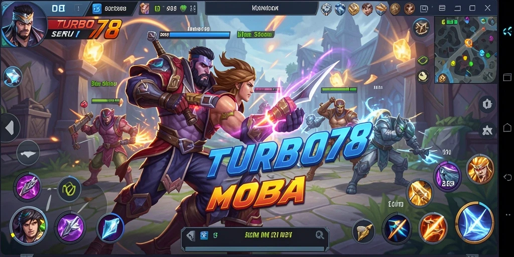 Tangkapan layar utama TURBO78 menampilkan aksi seru dalam game MOBA.