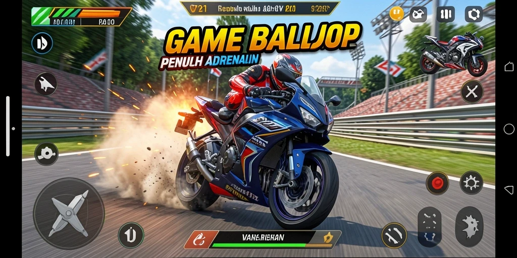 Gameplay seru V21 dalam balap motor penuh aksi.