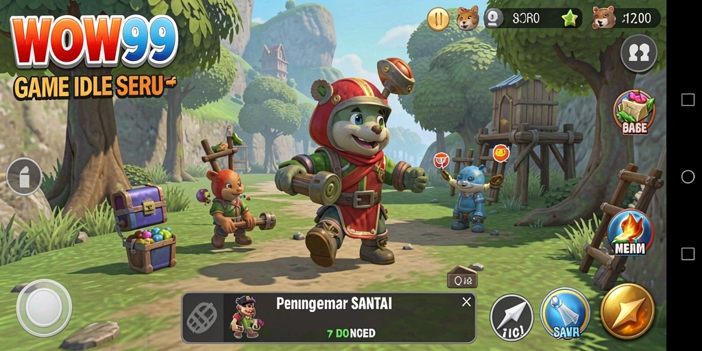Tangkapan layar gameplay WOW99 menampilkan karakter yang sedang mengumpulkan sumber daya.